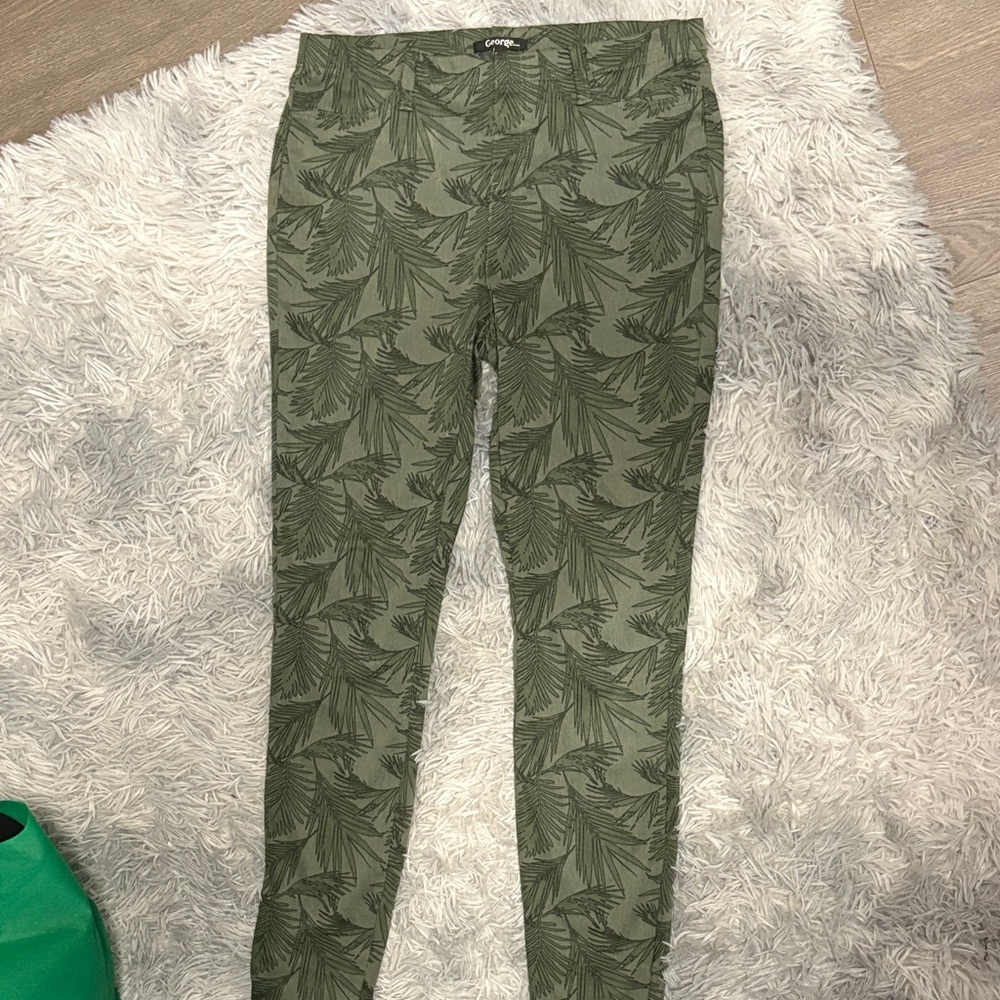 Green Palm Print Skinny Jeans